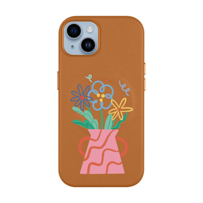 PINK VASE-iPhone 14 Plus Leather Kılıf MagSafe Özellikli