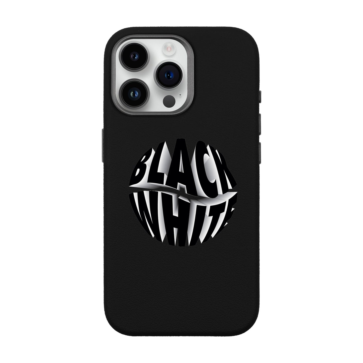 BLACK WHITE-iPhone 14 Pro Max Leather Premium Kılıf MagSafe Özellikli