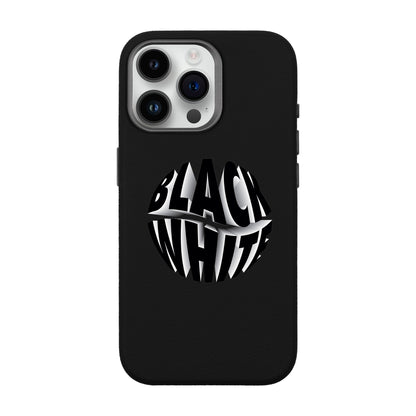 BLACK WHITE-iPhone 14 Pro Max Leather Premium Kılıf MagSafe Özellikli