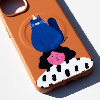 NAUGHTY CAT-Leather Kılıf MagSafe Özellikli - iPhone 14