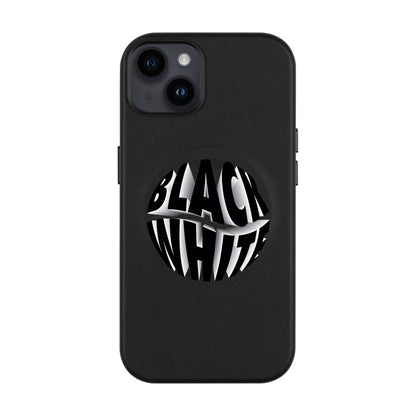 BLACK WHITE-iPhone 14 Plus Leather Kılıf MagSafe Özellikli