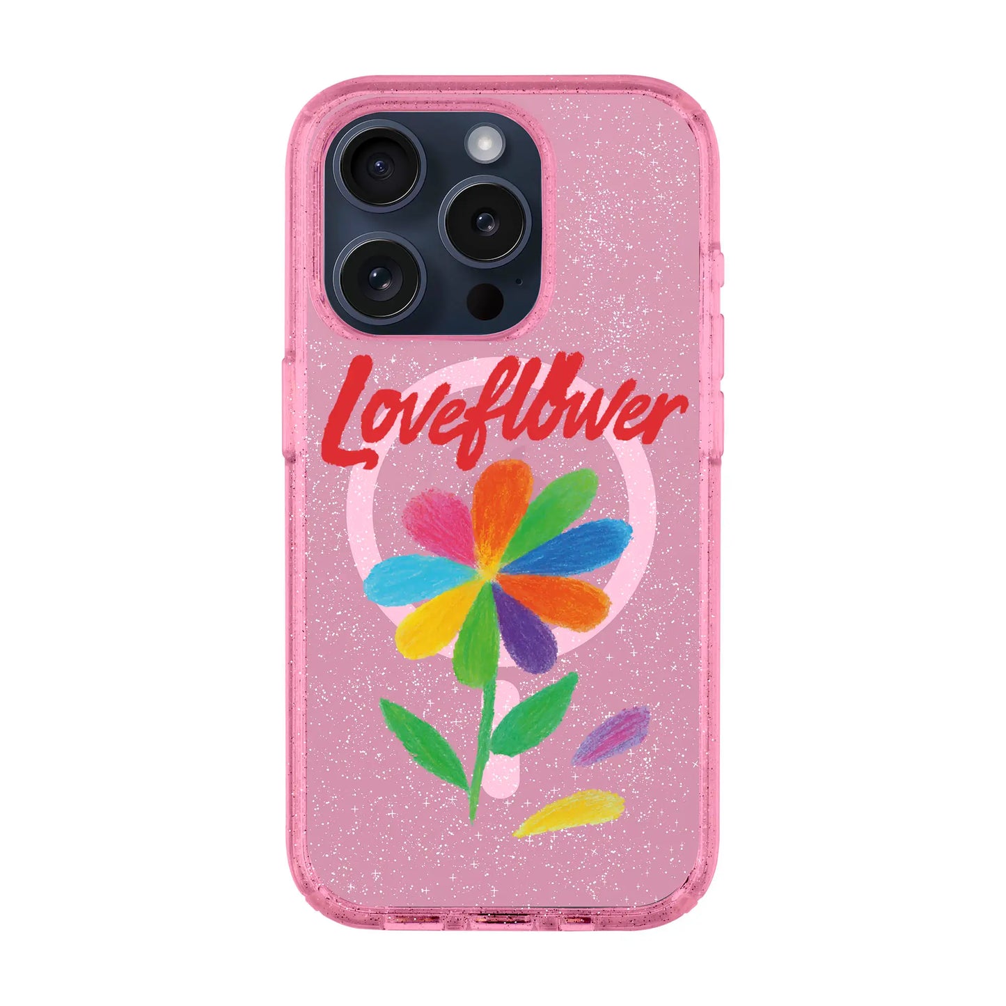 LOVE FLOWER-iPhone 15 Pro Shiny Kılıf MagSafe Özellikli