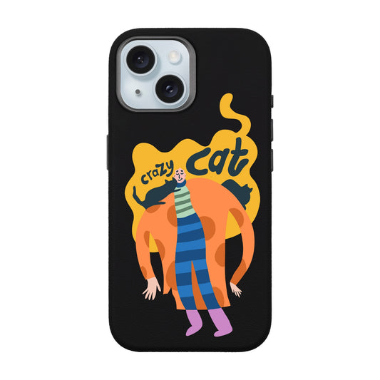 CRAZY CAT-iPhone 15 Leather Premium Kılıf MagSafe Özellikli