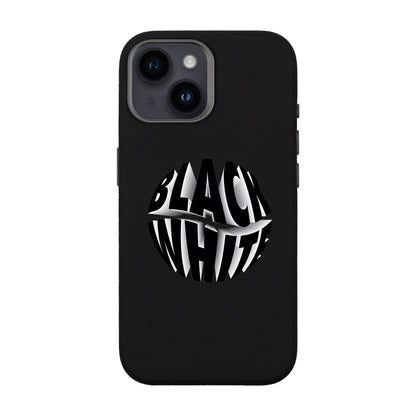 BLACK WHITE-iPhone 13 Leather Premium Kılıf MagSafe Özellikli