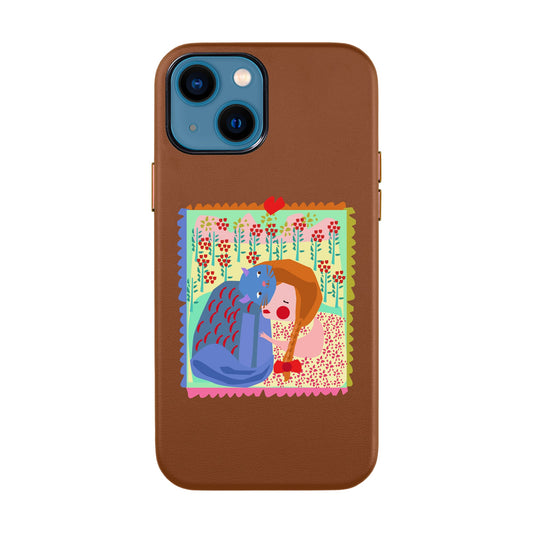 KEDİ POSTA PULU-iPhone 14 Leather Kılıf