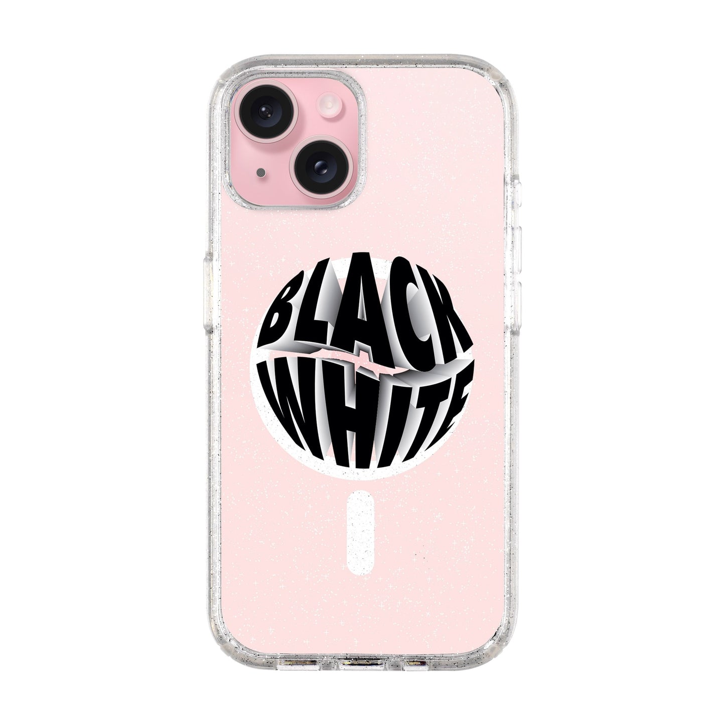 BLACK WHITE-iPhone 15 Plus Shiny Kılıf MagSafe Özellikli
