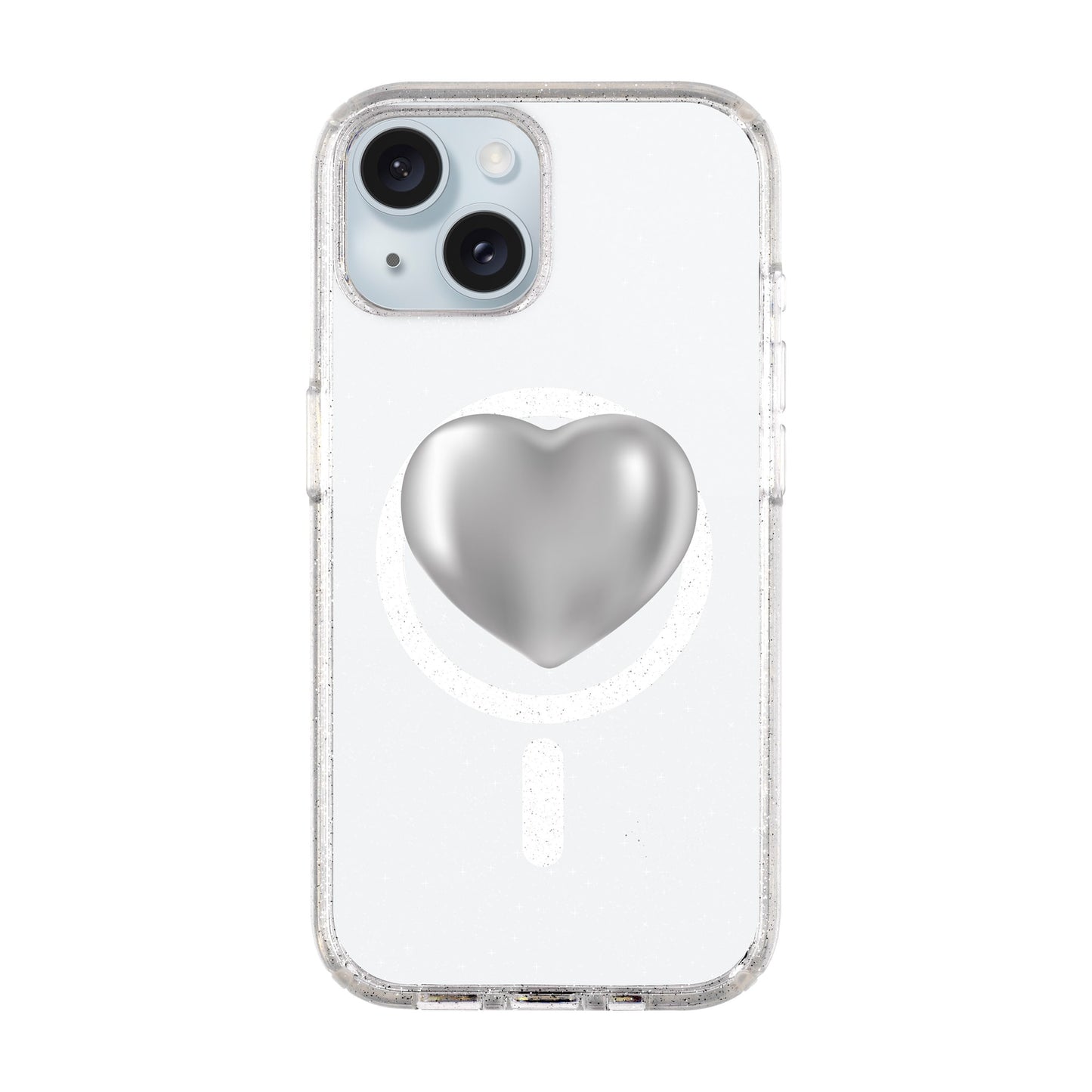 SILVER HEART-iPhone 14 Plus Shiny Kılıf MagSafe Özellikli