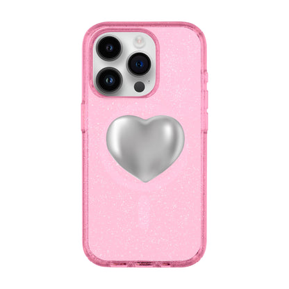 SILVER HEART-iPhone 14 Pro Shiny Kılıf MagSafe Özellikli