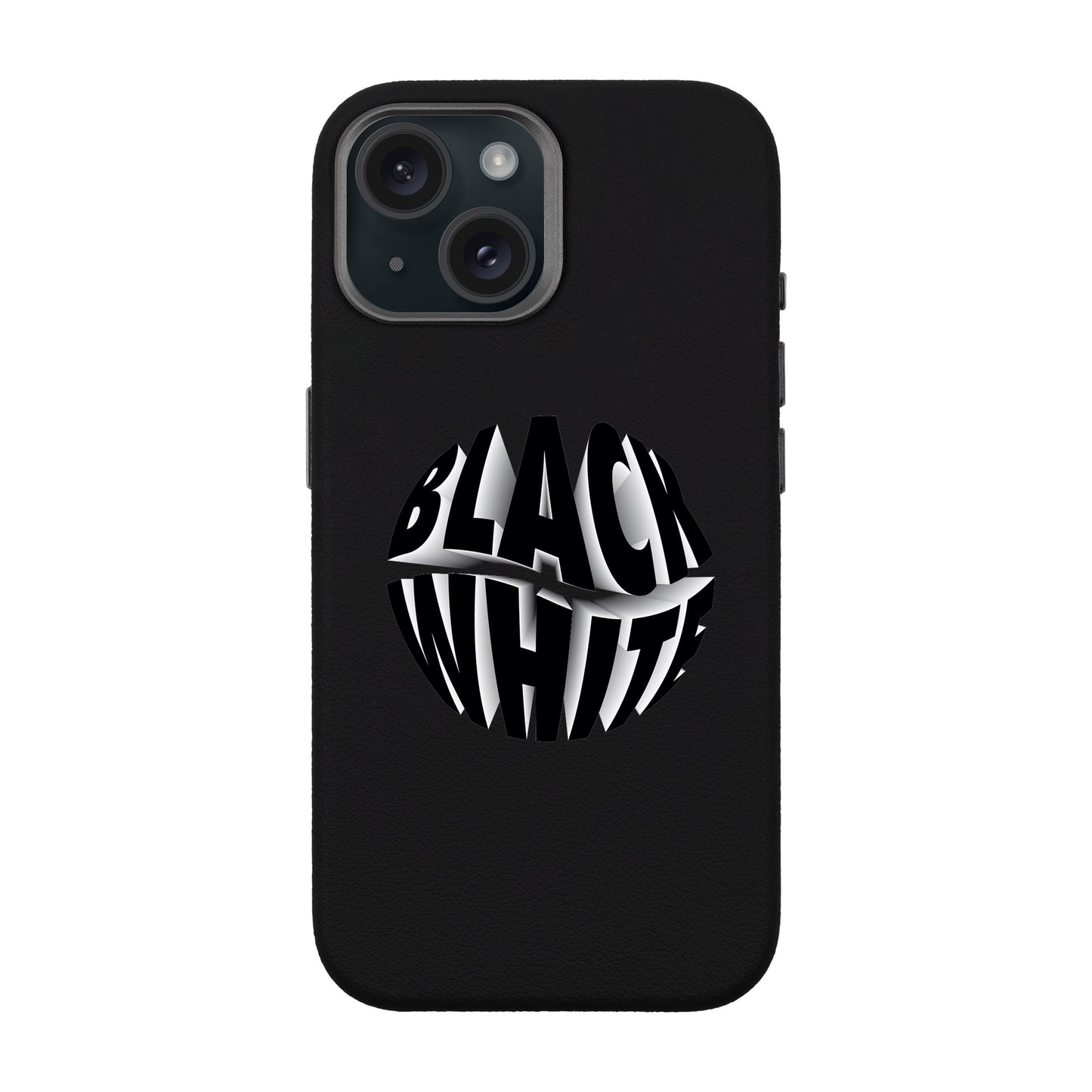 BLACK WHITE-iPhone 15 Leather Premium Kılıf MagSafe Özellikli