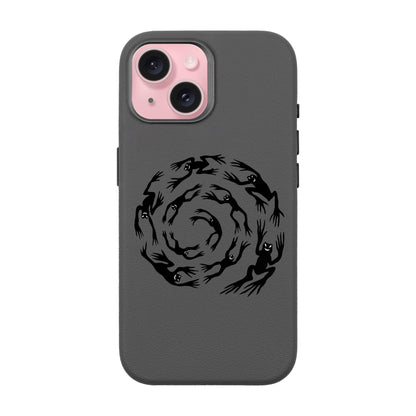 SWIRLING FROGS-iPhone 15 Leather Premium Kılıf MagSafe Özellikli