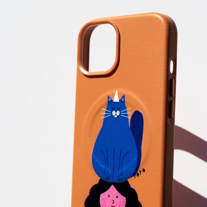 NAUGHTY CAT-Leather Kılıf MagSafe Özellikli - iPhone 14