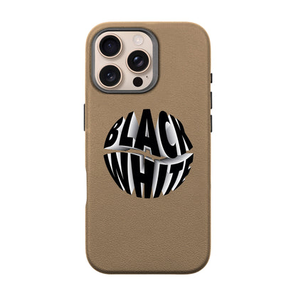 BLACK WHITE-iPhone 16 Pro Max Leather Premium Kılıf MagSafe Özellikli