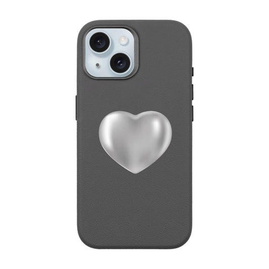 SILVER HEART-iPhone 15 Leather Premium Kılıf MagSafe Özellikli