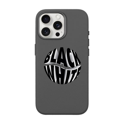 BLACK WHITE-iPhone 15 Pro Max Leather Premium Kılıf MagSafe Özellikli