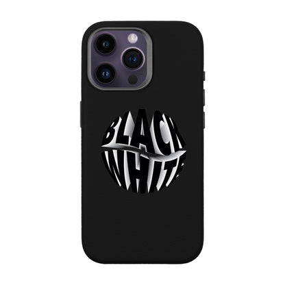 BLACK WHITE-iPhone 14 Pro Max Leather Premium Kılıf MagSafe Özellikli