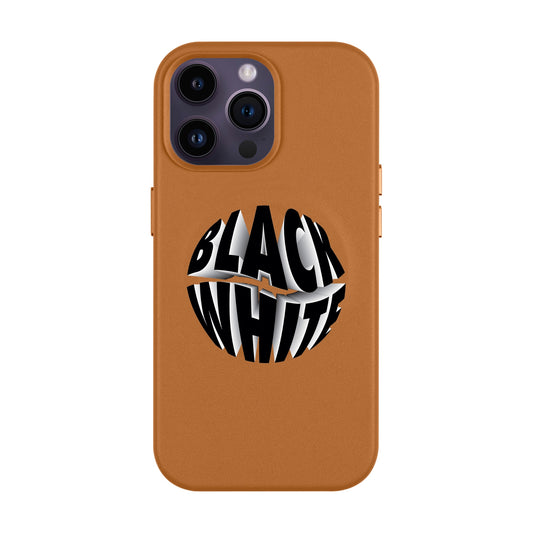 BLACK WHITE-iPhone 14 Pro Max Leather Kılıf MagSafe Özellikli