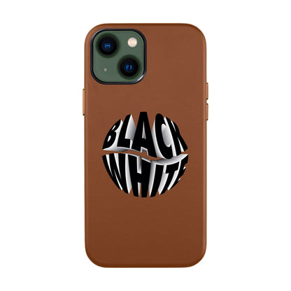 BLACK WHITE-iPhone 13 Mini Leather Kılıf