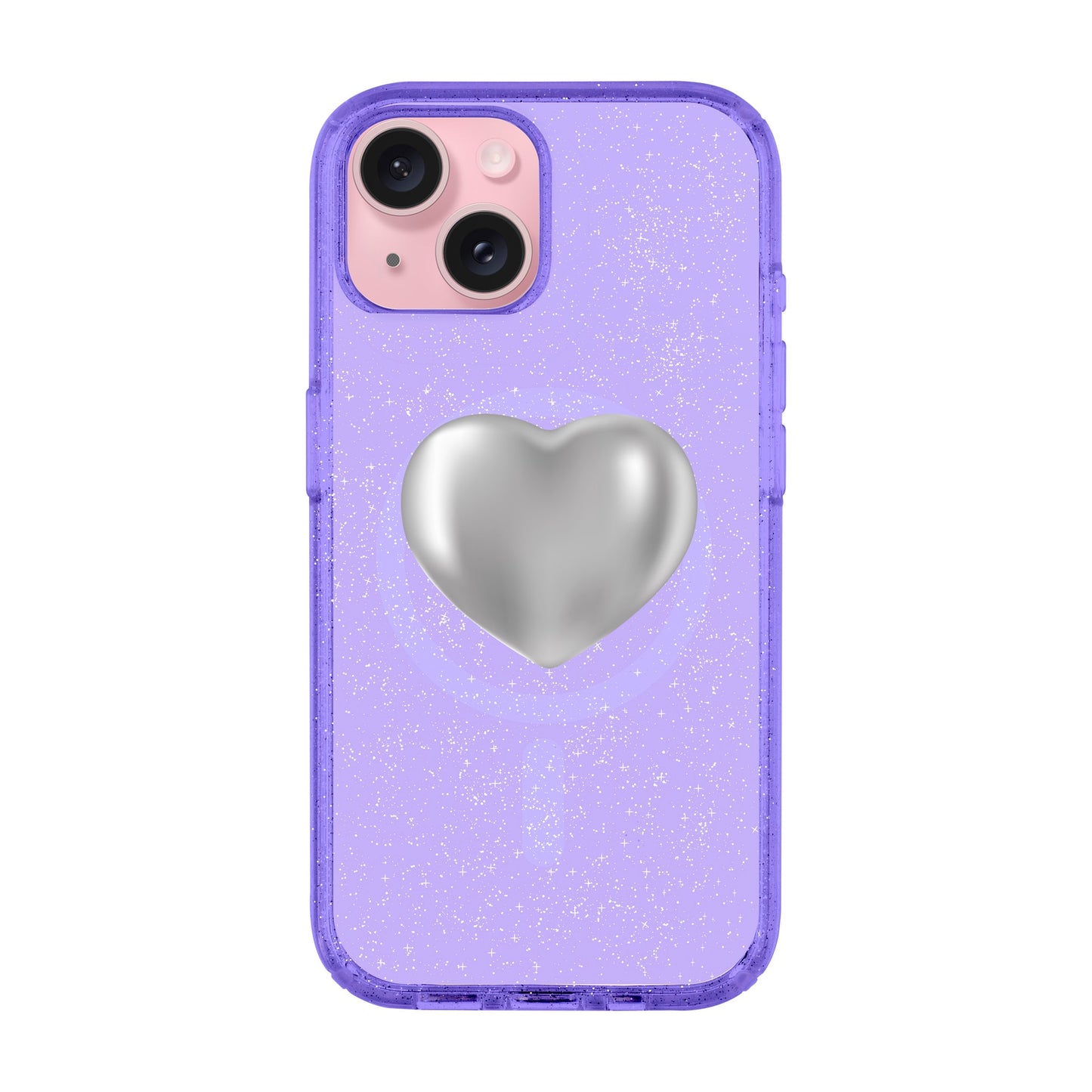 SILVER HEART-iPhone 14 Plus Shiny Kılıf MagSafe Özellikli