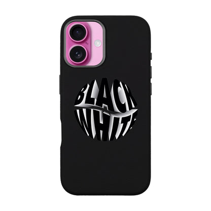 BLACK WHITE-iPhone 16 Leather Premium Kılıf MagSafe Özellikli