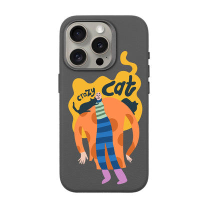 CRAZY CAT-iPhone 15 Pro Leather Premium Kılıf MagSafe Özellikli