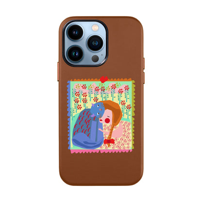 KEDİ POSTA PULU-iPhone 13 Pro Max Leather Kılıf