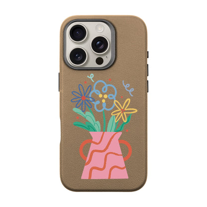 PINK VASE-iPhone 16 Pro Leather Premium Kılıf MagSafe Özellikli
