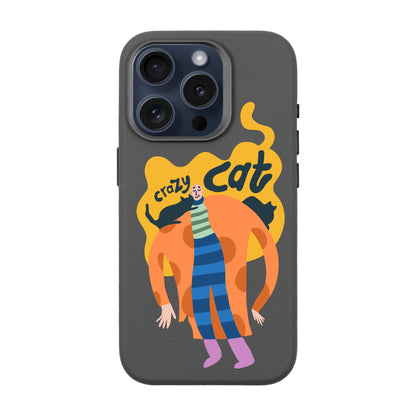CRAZY CAT-iPhone 15 Pro Leather Premium Kılıf MagSafe Özellikli