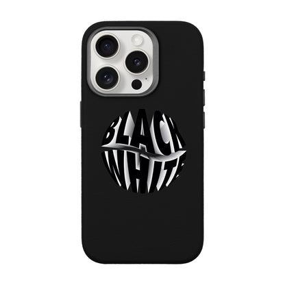 BLACK WHITE-iPhone 15 Pro Leather Premium Kılıf MagSafe Özellikli
