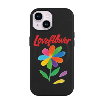 LOVE FLOWER-iPhone 14 Leather Kılıf MagSafe Özellikli