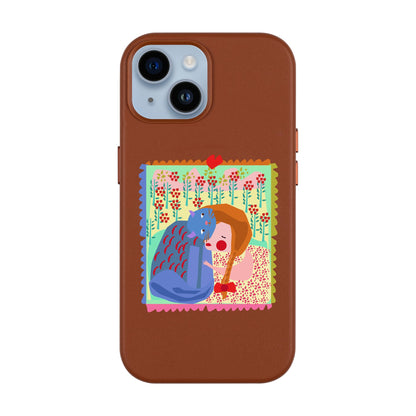 KEDİ POSTA PULU-Leather Kılıf MagSafe Özellikli - iPhone 13