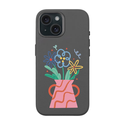 PINK VASE-iPhone 15 Leather Premium Kılıf MagSafe Özellikli