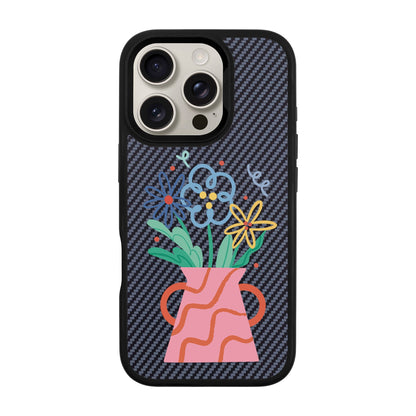 PINK VASE-iPhone 16 Pro Plaid Kılıf MagSafe Özellikli