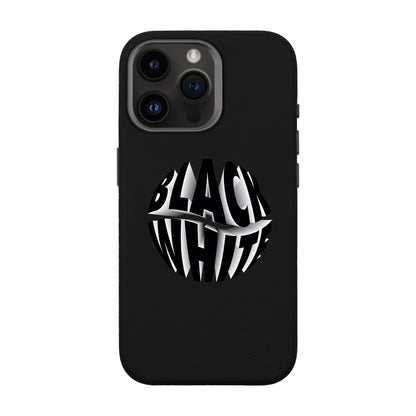 BLACK WHITE-iPhone 14 Pro Max Leather Premium Kılıf MagSafe Özellikli