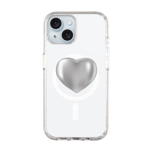 SILVER HEART-iPhone 15 Plus Shiny Kılıf MagSafe Özellikli