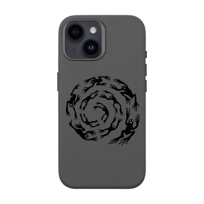 SWIRLING FROGS-iPhone 14 Leather Premium Kılıf MagSafe Özellikli
