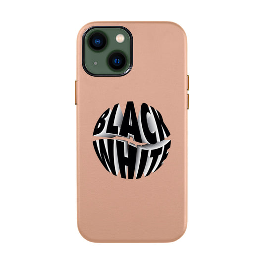 BLACK WHITE-iPhone 14 Leather Kılıf