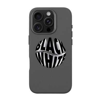 BLACK WHITE-iPhone 16 Pro Leather Premium Kılıf MagSafe Özellikli