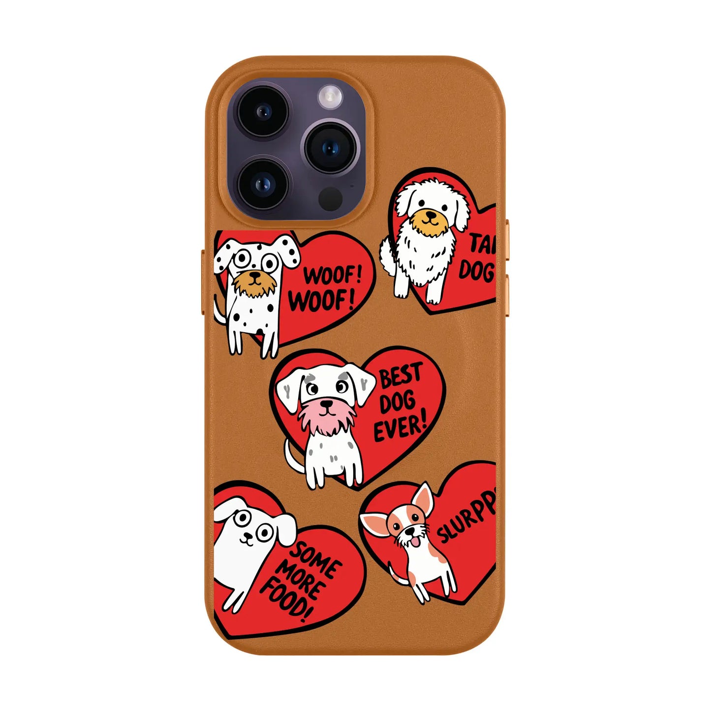 DOGS WITH HEARTS-iPhone 14 Leather Kılıf MagSafe Özellikli
