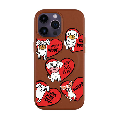DOGS WITH HEARTS-iPhone 14 Plus Leather Kılıf MagSafe Özellikli